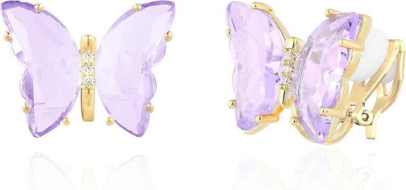 YOQUCOL Butterfly Shape Crystal Clip On Earrings Non Pierced Golden Stud for Women - Image 1